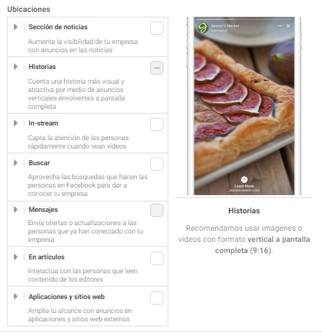 ubicaciones facebook ads
