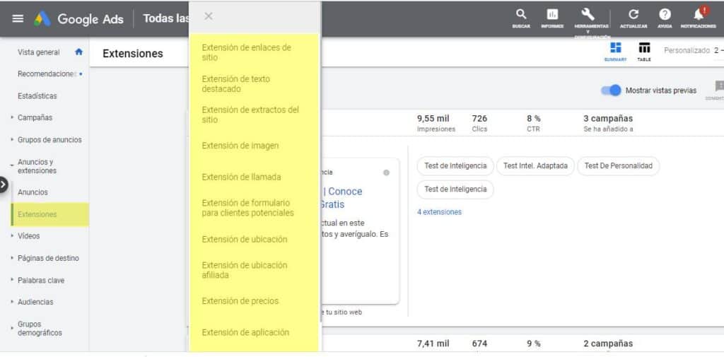 extensiones google ads