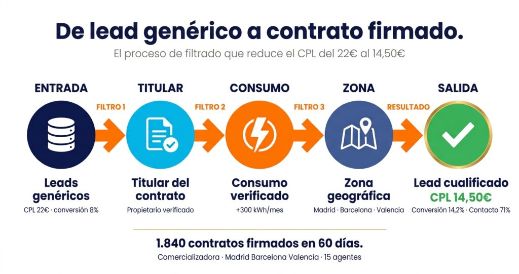 proceso filtrado leads energia coregistros